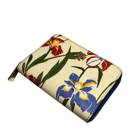 トリーバーチ コインケース 花柄 ラウンドファスナー レザー ベージュ系 レディース TORY BURCH【AFB50】【中古】