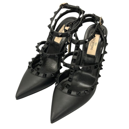 ヴァレンティノガラヴァーニ ヒールパンプス ストラップ ロックスタッズ ブラック レディース サイズ37 VALENTINO GARAVANI 約23.5cm【AFC47】