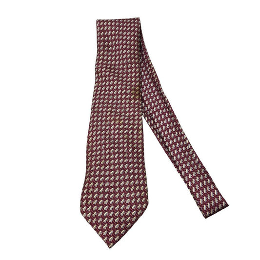 エルメス ネクタイ 総柄 ボルドー シルク HERMES【AFI13】