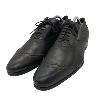 グッチ レザーシューズ ウイングチップ メダリオン 124099 カーフ メンズ ブラック サイズ39.5E GUCCI 約24.5cm【PTM】