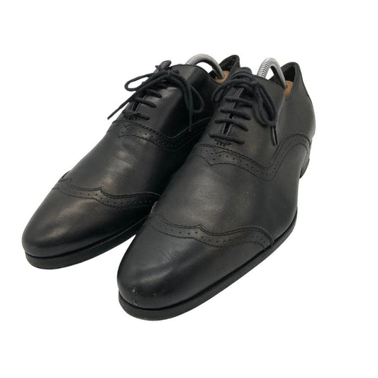 グッチ レザーシューズ ウイングチップ メダリオン 124099 カーフ メンズ ブラック サイズ39.5E GUCCI 約24.5cm【PTM】