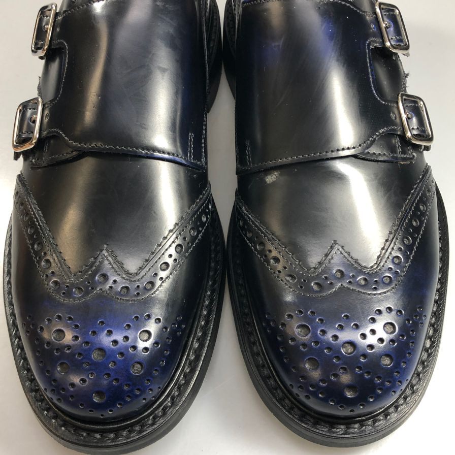 トリッカーズ モーガン レザーシューズ ダブルモンク ストラップ 7867 ブラック ブルー メンズ サイズ7.5 Tricker‘s MORGAN ビジネスシューズ 約26.0cm【LA】【中古】