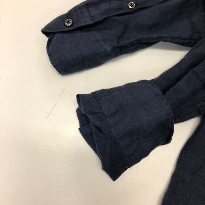 美品◆グランシャツ 長袖シャツ ロングスリーブ リネン ネイビー メンズ サイズ38/15 GLANSHIRT 【AFB43】