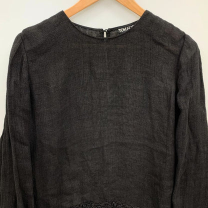 極美品◆トムフォード 長袖 トップス リネン100% レディース サイズ44 ブラック TOM FORD 【AFB1】