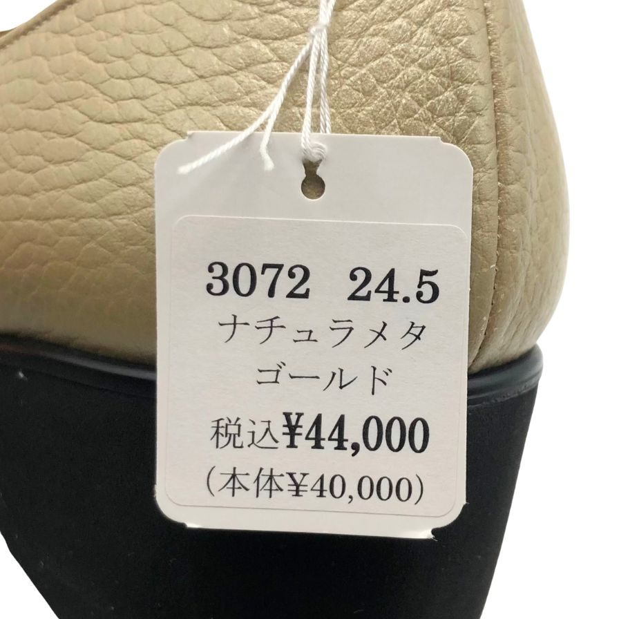 ジュンジュンバイ新宿屋 パンプス レザー 3072 ゴールド ナチュラメタ レディース サイズ24.5 Jun.Jun by shinjukuya 約24.5cm【7-18】