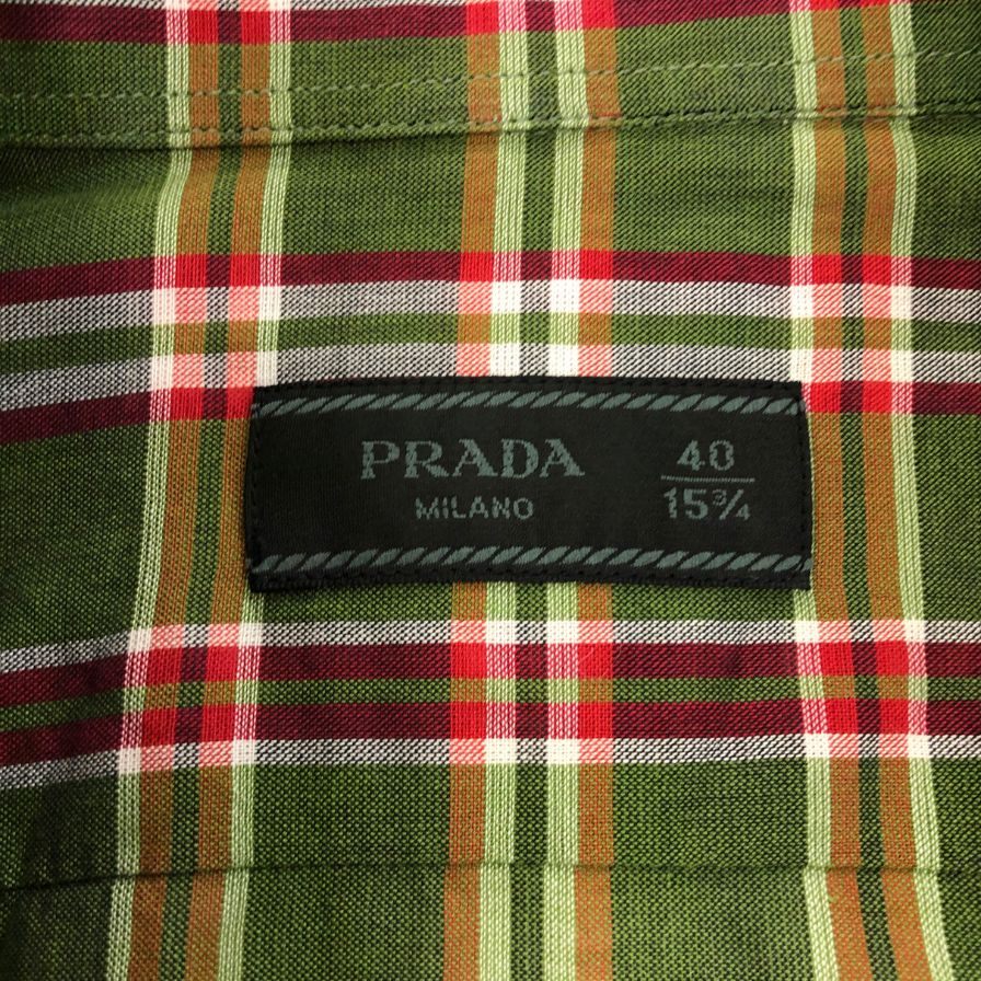 極美品◆プラダ 15SS チェックシャツ グリーン系 メンズ サイズ40 PRADA 【AFB4】