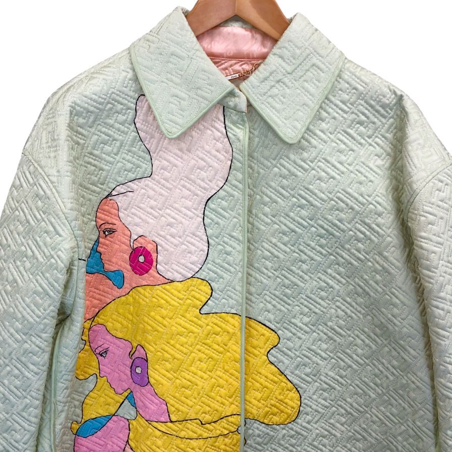 新品同様◆フェンディ 22SS キルティングジャケット FF総柄 グリーン×ピンク レディース サイズ38 FJ7264 FENDI by Kim Jones Hairdo Girls 【AFA19】