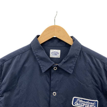 極美品◆スタンダードカリフォルニア シャツ ワークシャツ SD Logo Patch Easy Work Shirt メンズ サイズM ネイビー STANDARD CALIFORNIA 【AFB14】