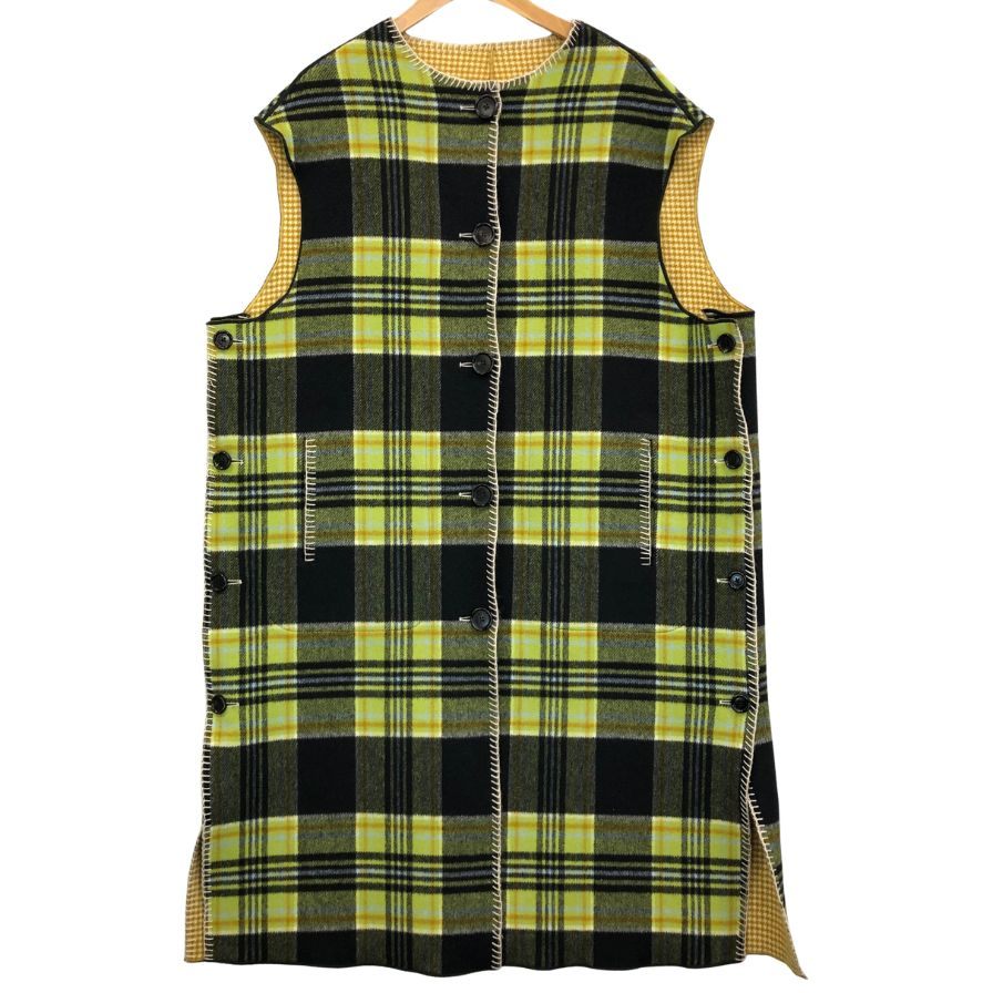 極美品◆マルニ ロングベスト リバーシブル ウール チェック マルチカラー レディース サイズ40 GLMA0050B0 MARNI 【AFA1】