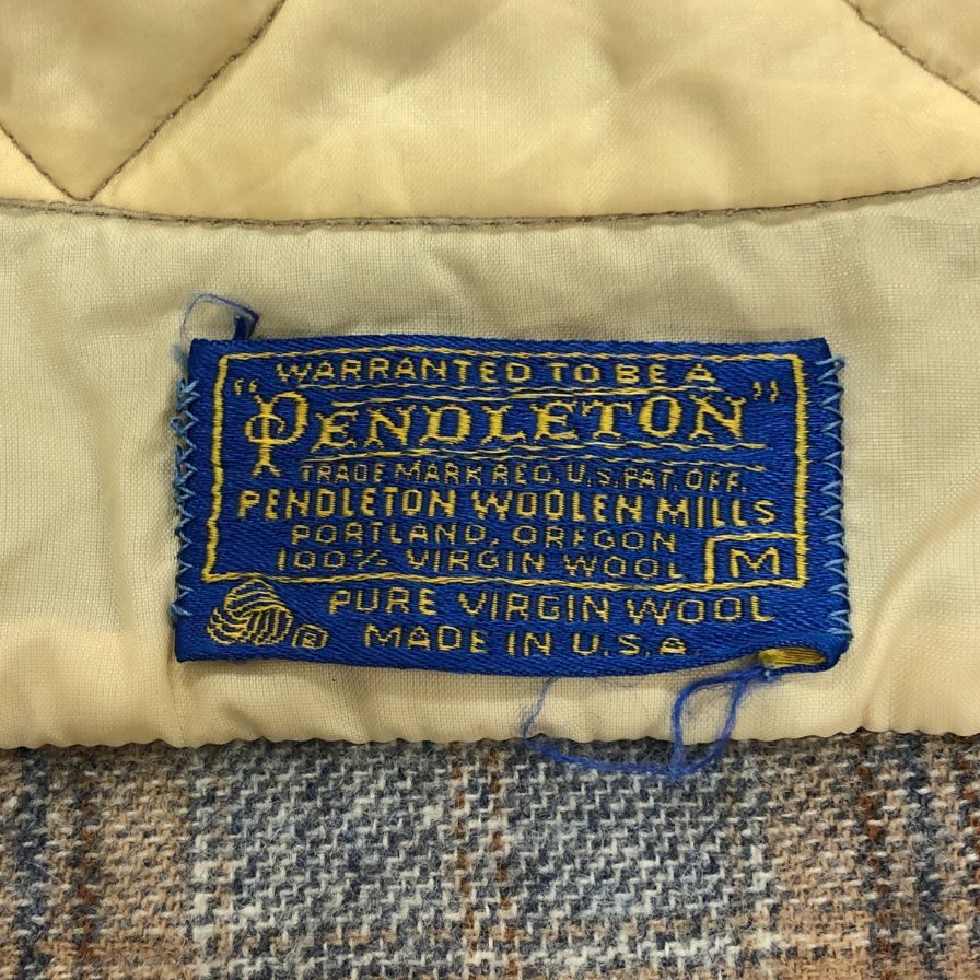 中古◆ペンドルトン 70S チェックシャツ ウール ベージュ系 メンズ サイズM PENDLETON 【AFB37】