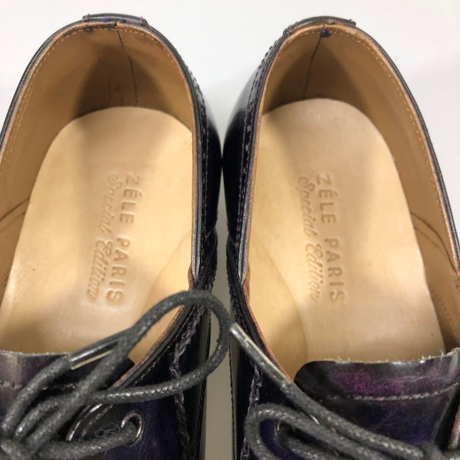 ゼルパリ レザーシューズ ウイングチップ ポリッシュレザー ユニセックス パープル サイズ40前後 ZELE-PARIS 約25.0cm【AFC48】