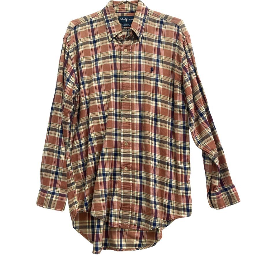 美品◆ラルフローレン ボタンダウンシャツ 90S チェック ブラウン系 メンズ サイズS Polo Ralph Lauren 【AFB9】