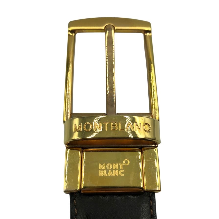 モンブラン レザーベルト スクエアバックル ゴールド金具 ブラック×ブラウン メンズ Mont Blanc【AFI16】