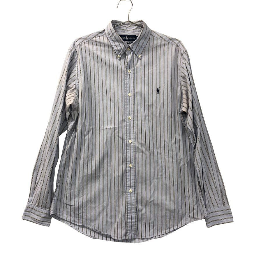 美品◆ラルフローレン ボタンダウンシャツ 90S ストライプ ブルー系 メンズ サイズL Ralph Lauren 【AFB51】