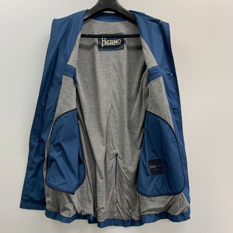 極美品◆ヘルノ フライトシリーズ ステンカラーコート ブルー メンズ サイズ50 HERNO 【AFB35】