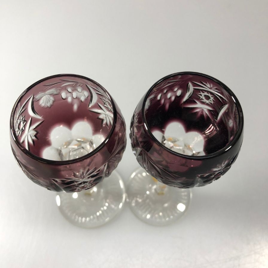 ナハトマン 2客セット 切子風 赤被せ ワイングラス ドイツ製 クリスタル NACHTMANN【AFI8】【中古】