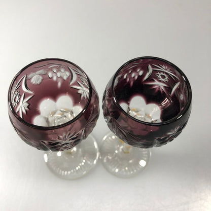 ナハトマン 2客セット 切子風 赤被せ ワイングラス ドイツ製 クリスタル NACHTMANN【AFI8】【中古】
