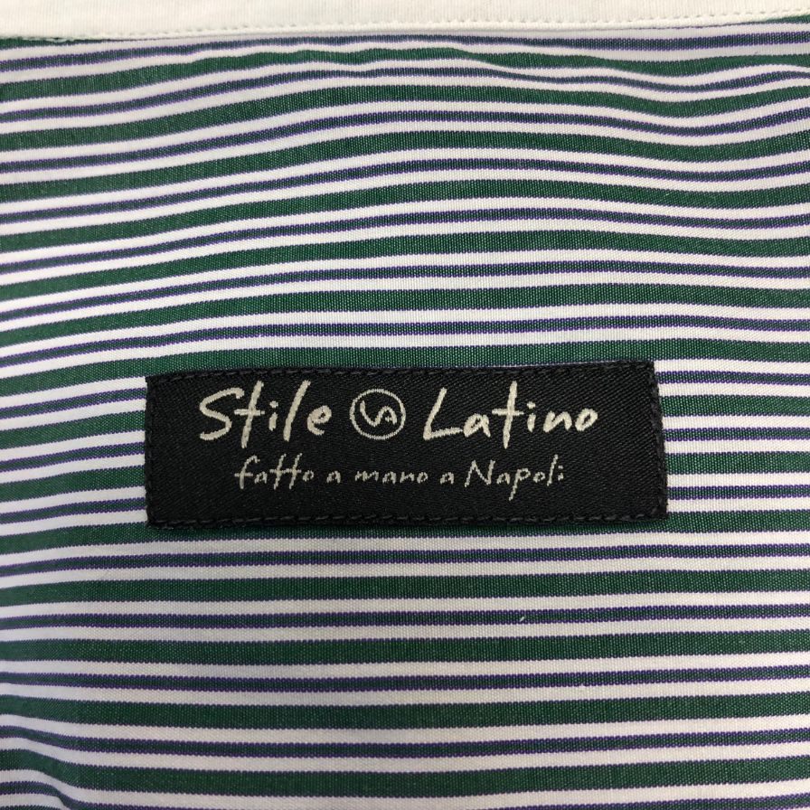 美品◆スティレラティーノ シャツ ストライプ グリーン系 メンズ サイズ40 15 4/3 Stile Latino 【AFB2】