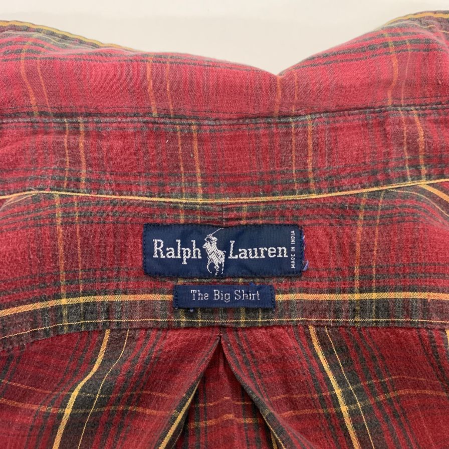 中古◆ラルフローレン ボタンダウンシャツ 90S チェック レッド メンズ Ralph Lauren 【AFB28】