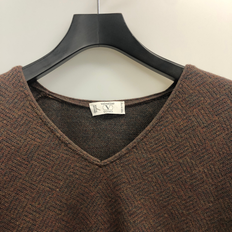 美品◆ヴァレンティノ ウオモ Vネックニット ブラウン メンズ サイズXL valentino UOMO 【AFB9】