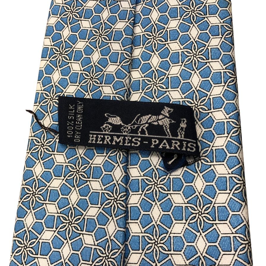 エルメス 総柄ネクタイ シルク100% 水色系 Hermes【AFI13