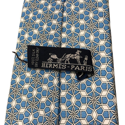 エルメス 総柄ネクタイ シルク100% 水色系 Hermes【AFI13】
