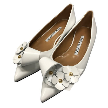 ペリーコ パンプス フラワーモチーフ ホワイト系 35 PELLICO 約21.5cm【AFD9】