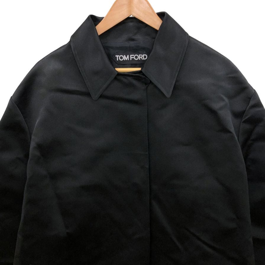 美品◆トム フォード ステンカラー コート シルク100% レディース サイズS ブラック TOM FORD 【AFB7】