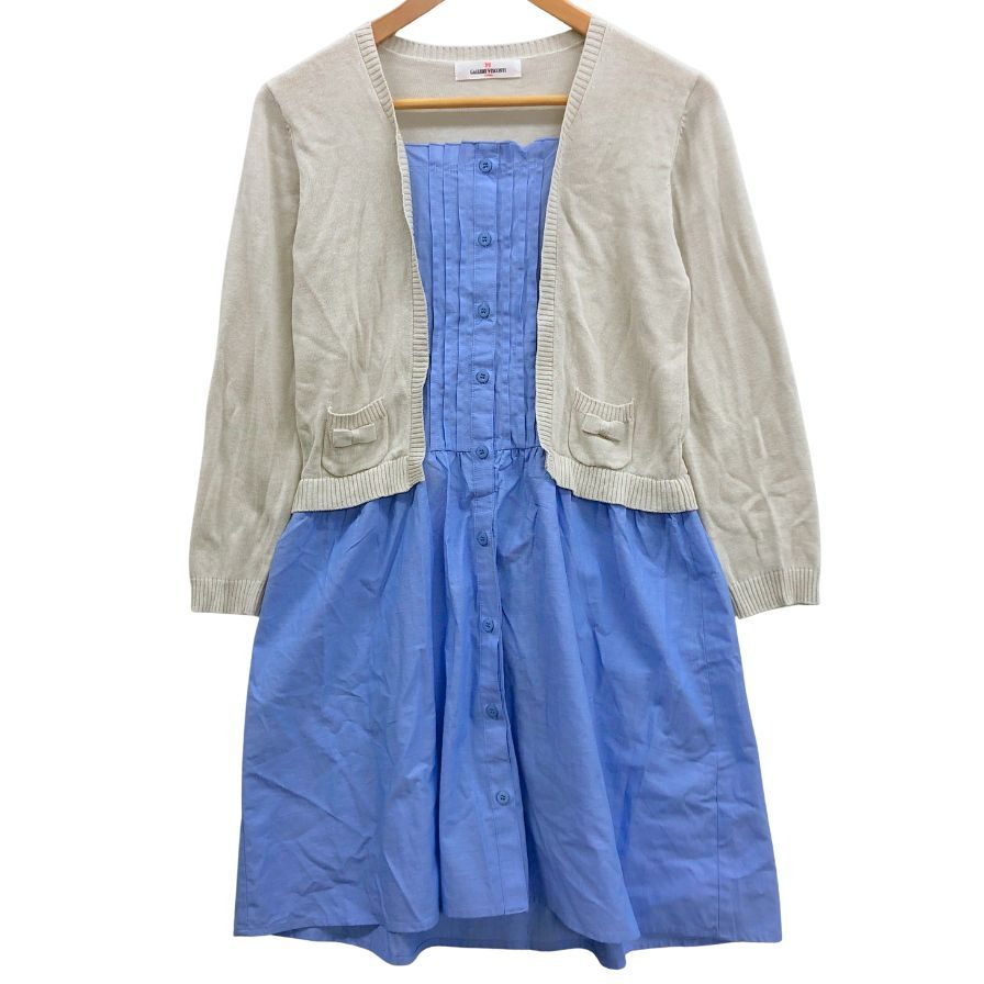 美品◆ギャラリービスコンティ ワンピース ニット シャツ 切替 ドッキング グレー ブルー レディース サイズF GALLERY VISCONTI 【AFB10】