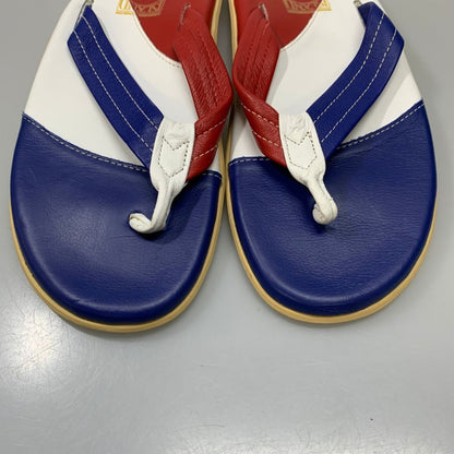 アイランドスリッパ ビーチサンダル レザー トリコロール ホワイト レッド ブルー メンズ サイズ13 ISLAND SLIPPER 約31+cm【AFC35】