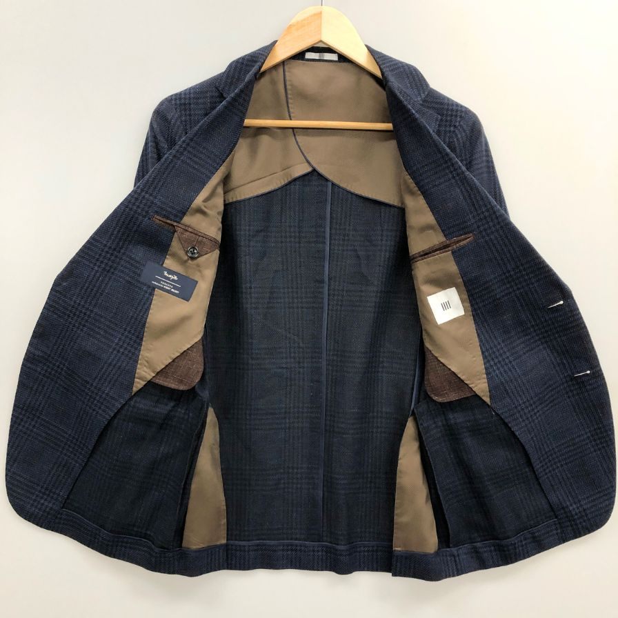 中古◆スーツセレクト リネン テーラードジャケット JSJ1950 ネイビー サイズA5 メンズ チェック コットン SUIT SELECT 【AFB33】
