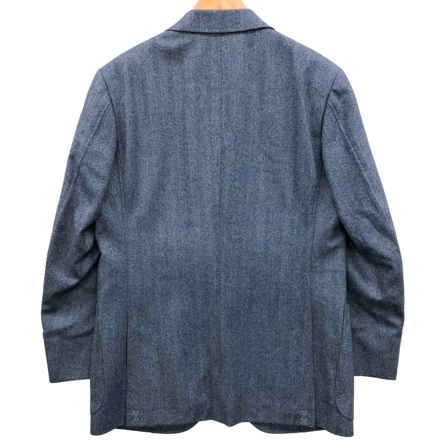 極美品◆フランコプリンツィバァリー  テーラードジャケット 3B シングル ヘリンボーン ブルー系 サイズ48 FRANCO PRINZIVALLI 【AFB42】