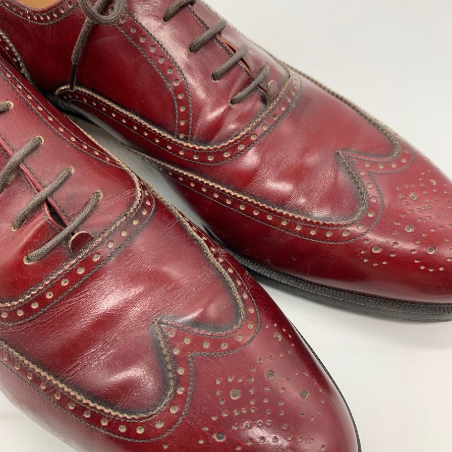 サルヴァトーレフェラガモ レザーシューズ フルブローグ ガラスレザー バーガンディ メンズ サイズ12C Salvatore Ferragamo 約30.0cm【AFC1】