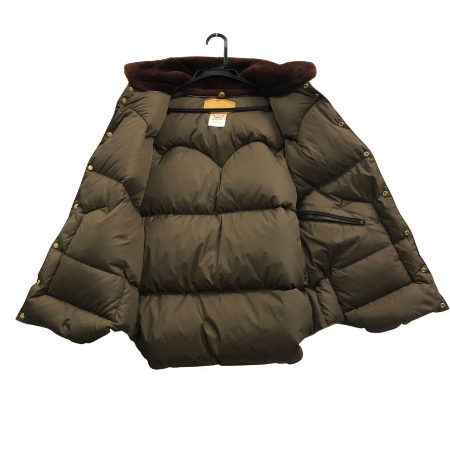 美品◆ロッキーマウンテン フェザーベッド×アナトミカ ダウンベスト カーフレザー メンズ サイズ40 カーキ×ブラウン Rocky Mountain Featherbed×ANATOMICA 【AFA1】