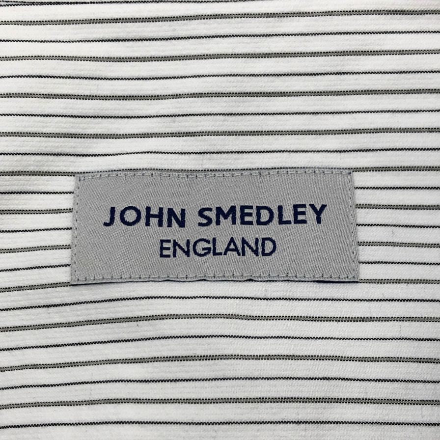 新品同様◆ジョンスメドレー シャツ ノーカラー バンドカラー 長袖 ストライプ メンズ ホワイト系 サイズM JOHN SMEDLEY 【AFB45】
