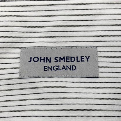 新品同様◆ジョンスメドレー シャツ ノーカラー バンドカラー 長袖 ストライプ メンズ ホワイト系 サイズM JOHN SMEDLEY 【AFB45】
