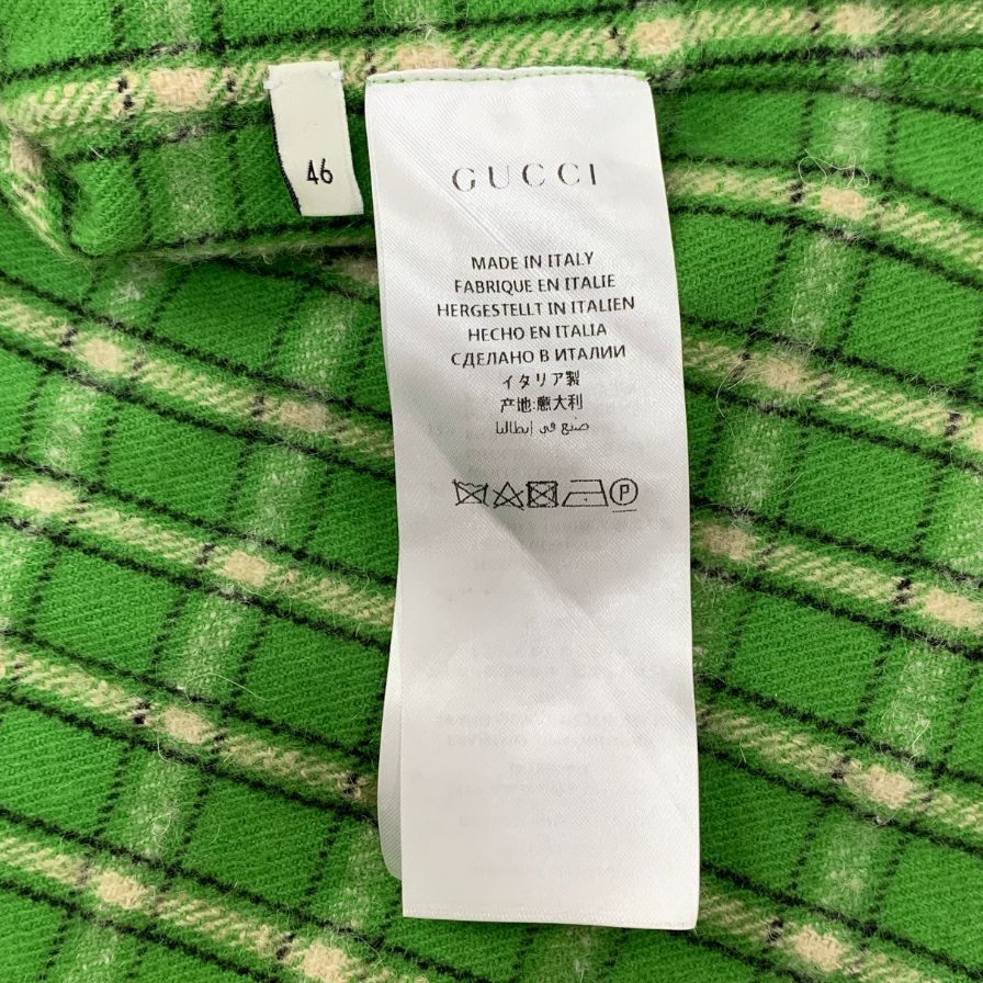 中古◆グッチ ネルシャツ ウール チェック メンズ グリーン サイズ46 GUCCI 【AFB18】