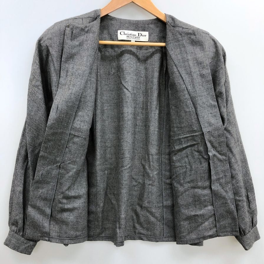 中古◆クリスチャンディオール プレタポルテ ジャケット バンドカラー ウール レディース サイズ7 グレー系 Christian Dior PRET-A-PORTER 【AFB48】