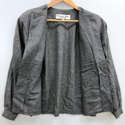 中古◆クリスチャンディオール プレタポルテ ジャケット バンドカラー ウール レディース サイズ7 グレー系 Christian Dior PRET-A-PORTER 【AFB48】