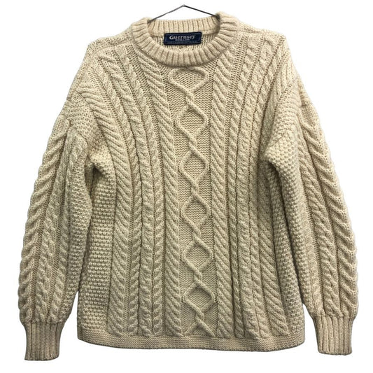 美品◆ガンジーウーレンズ セーター アラン ウール ホワイト サイズ40 GUERNSEY WOOLLENNS 【AFB2】