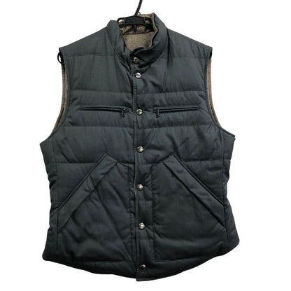 美品◆ブルネロクチネリ ウール ダウンベスト リバーシブル チェック柄 ネイビー サイズL メンズ BRUNELLO CUCINELLI 【AFA17】