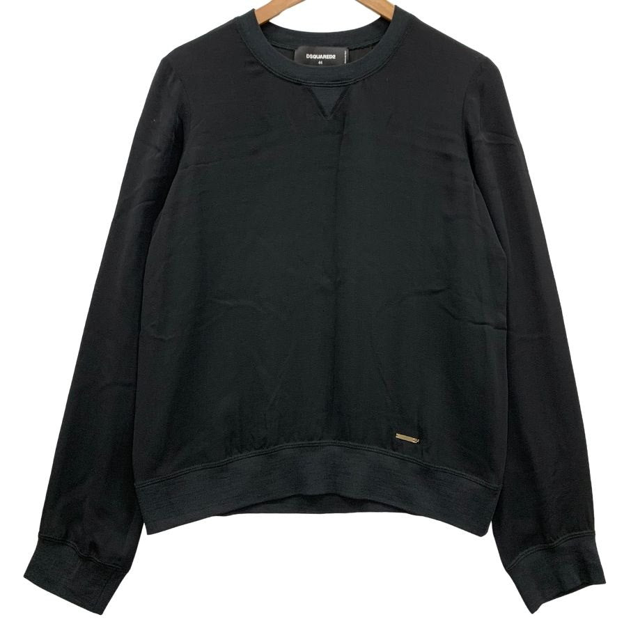 極美品◆ディースクエアード 長袖トップス ラウンドネック シルク100% レディース サイズ44 ブラック Dsquared2 【AFB14】