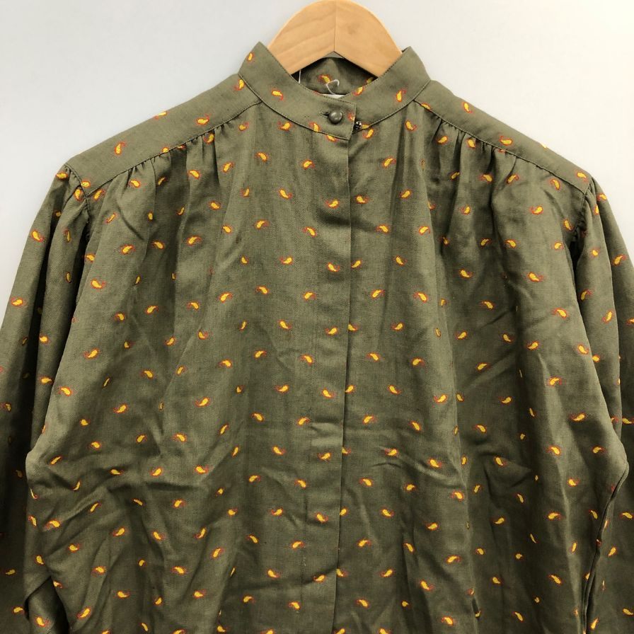 美品◆クリスチャンディオール プレタポルテ シャツ スタンドネック 総柄 レディース サイズS グリーン系 Christian Dior PRET-A-PORTER 【AFB48】