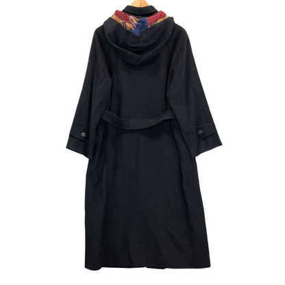 中古◆ヘルノ フード付き ウールロングコート ブラック サイズ44 レディース 裏地スカーフ柄 イタリア製 HERNO 【AFA4】