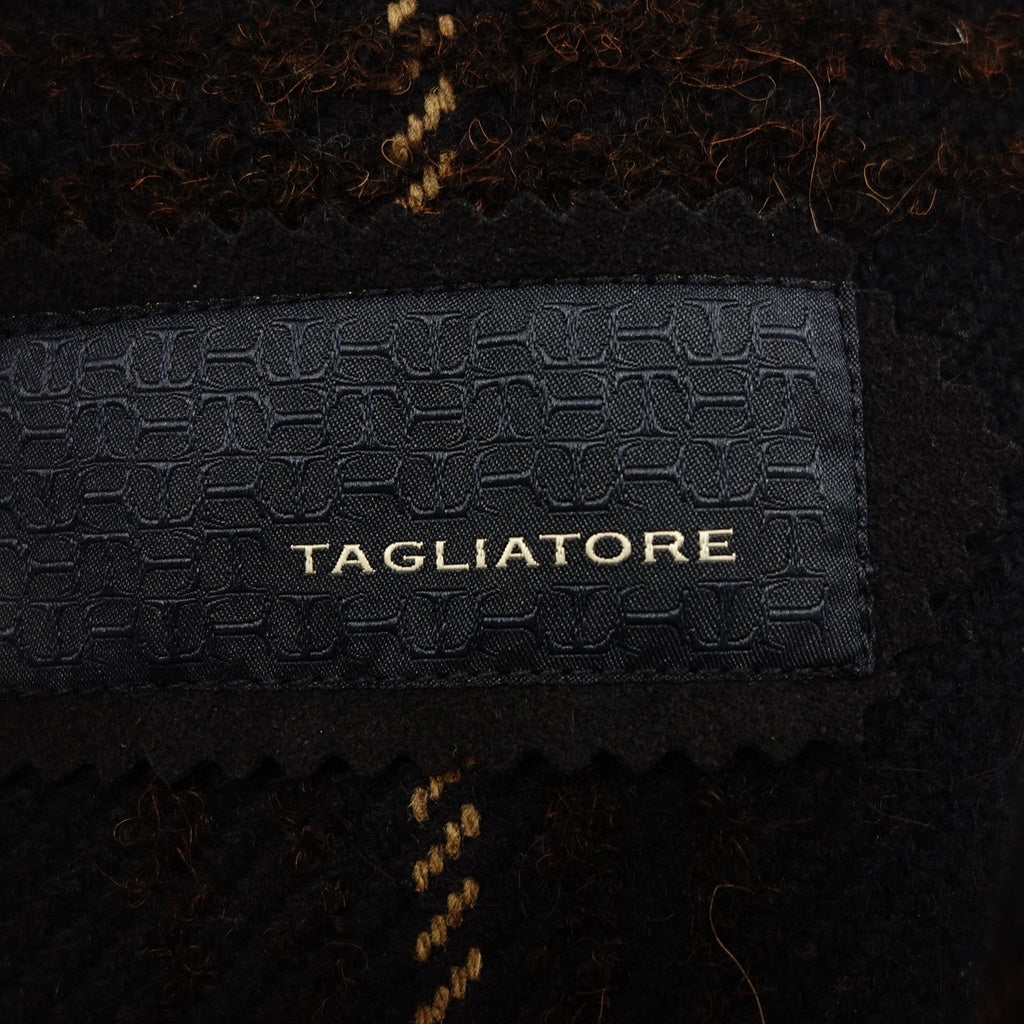 美品◆タリアトーレ ステンカラーコート メンズ サイズ48 チェック柄 ネイビー系 TAGLIATORE【AFB13】