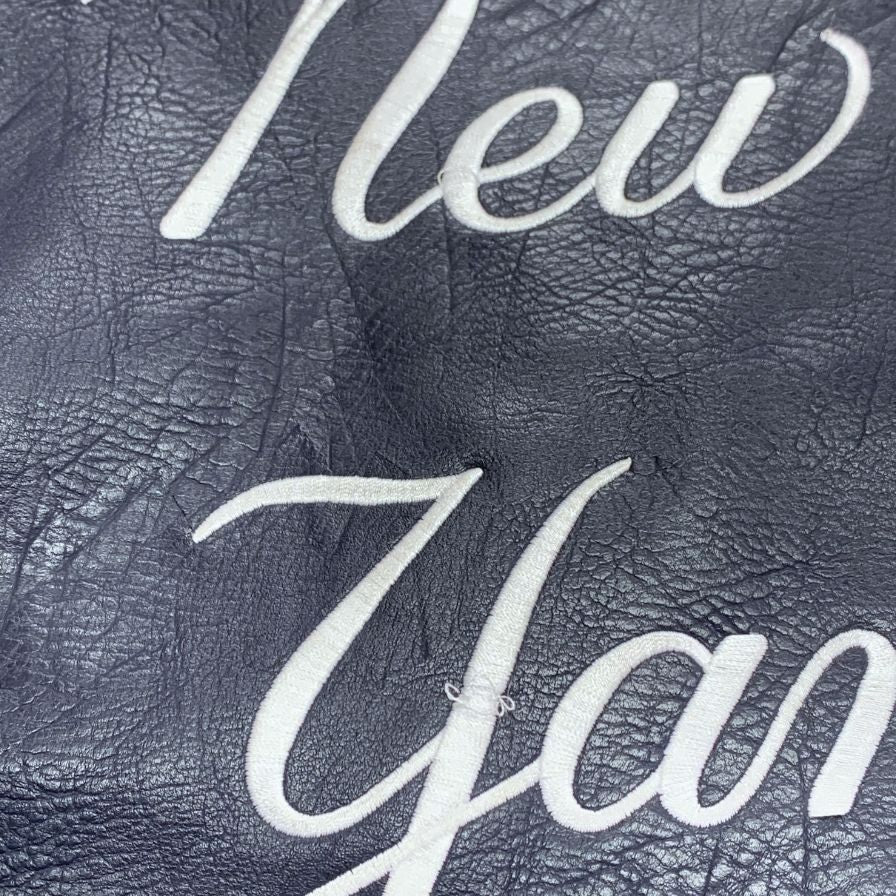 美品◆ファナティックス スタジャン レザー ジャンパー ニューヨーク ヤンキース PU 合皮 ネイビー メンズ サイズXL Fanatics MLB New York Yankees 【AFG1】