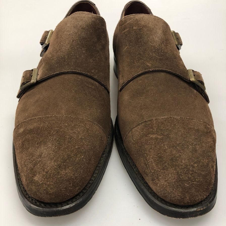 トレーディングポスト ダブルモンク スウェード ストレートチップ メンズサイズ 6 ブラウン Trading Post ビジネスシューズ 約25.0cm【LA】【中古】
