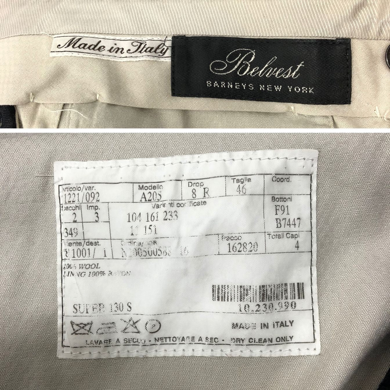 ベルベスト 3Bスーツ ストライプ エクストラファインウール130S ブラック サイズ46 Belvest【AFB34】
