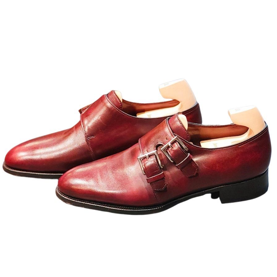 ジョンロブ レザー ドレス シューズ ナセビー NASEBY ダブルモンク カーフ エンジ サイズ5E JOHN LOBB ビジネスシューズ 約24.5cm【LA】【中古】