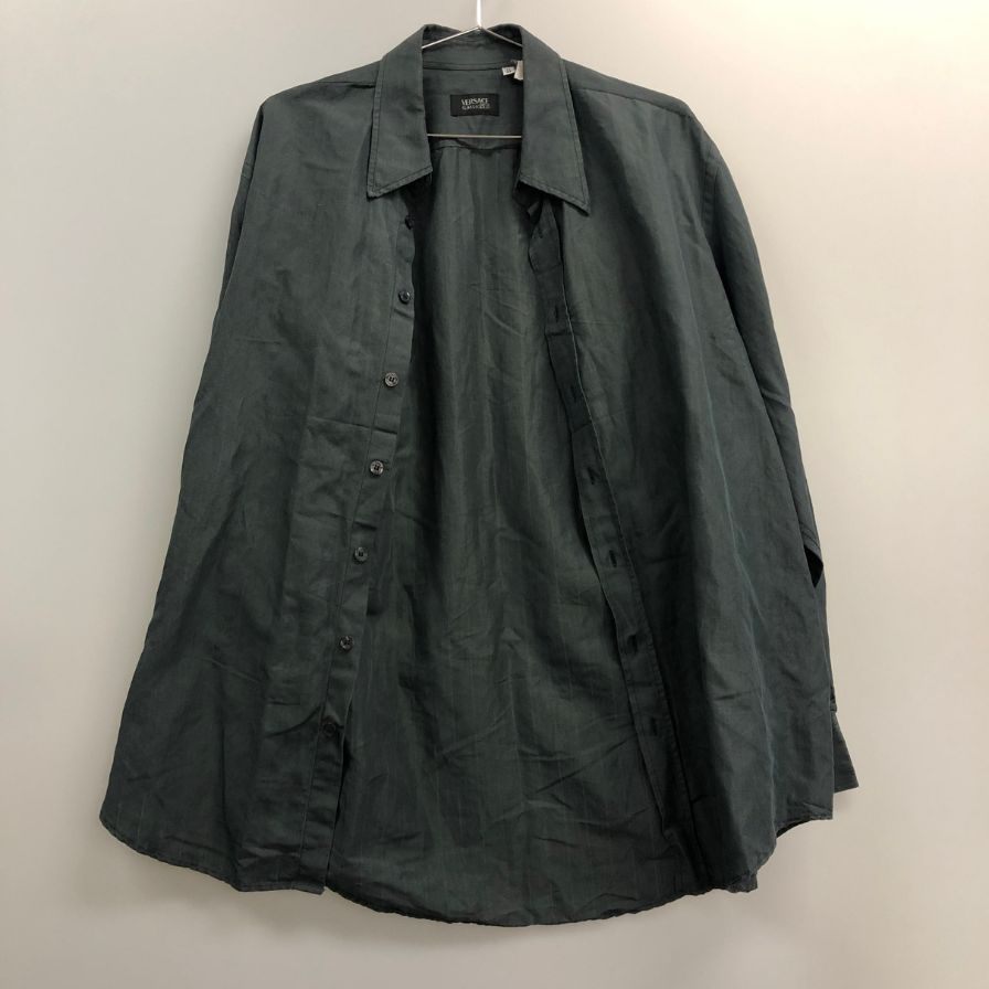 中古◆ヴェルサーチクラシック V2 長袖シャツ ラミー素材 メンズ サイズ43 カーキ系 VersaceClassicV2 【AFB12】
